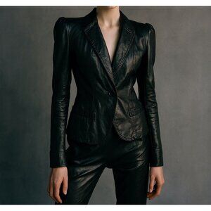 AVANT GARDE Vintage Black Leather Blazer Jacket 70s 80s USA Women Small